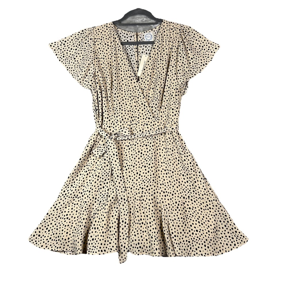 FRANCESCA'S  Blue Rain‎ Dane Spotted Front Tie Mini Godet Hemline Size Large NWT